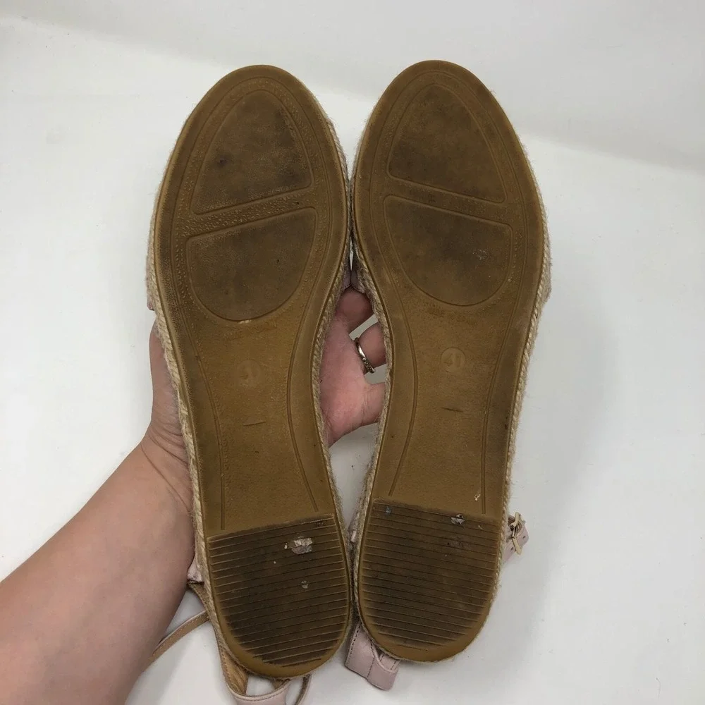 Longchamp Espadrilles Flats Womens 41 US 10 Pink Leather Ankle Strap Summer Boho